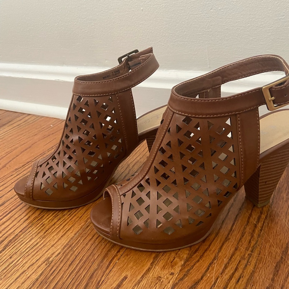 Brown Peep-Toe Heeled Sandals